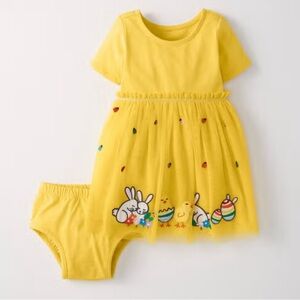 Hanna Andersson Appliqué Dress In Soft Tulle in Swedish Yellow Easter Bunny